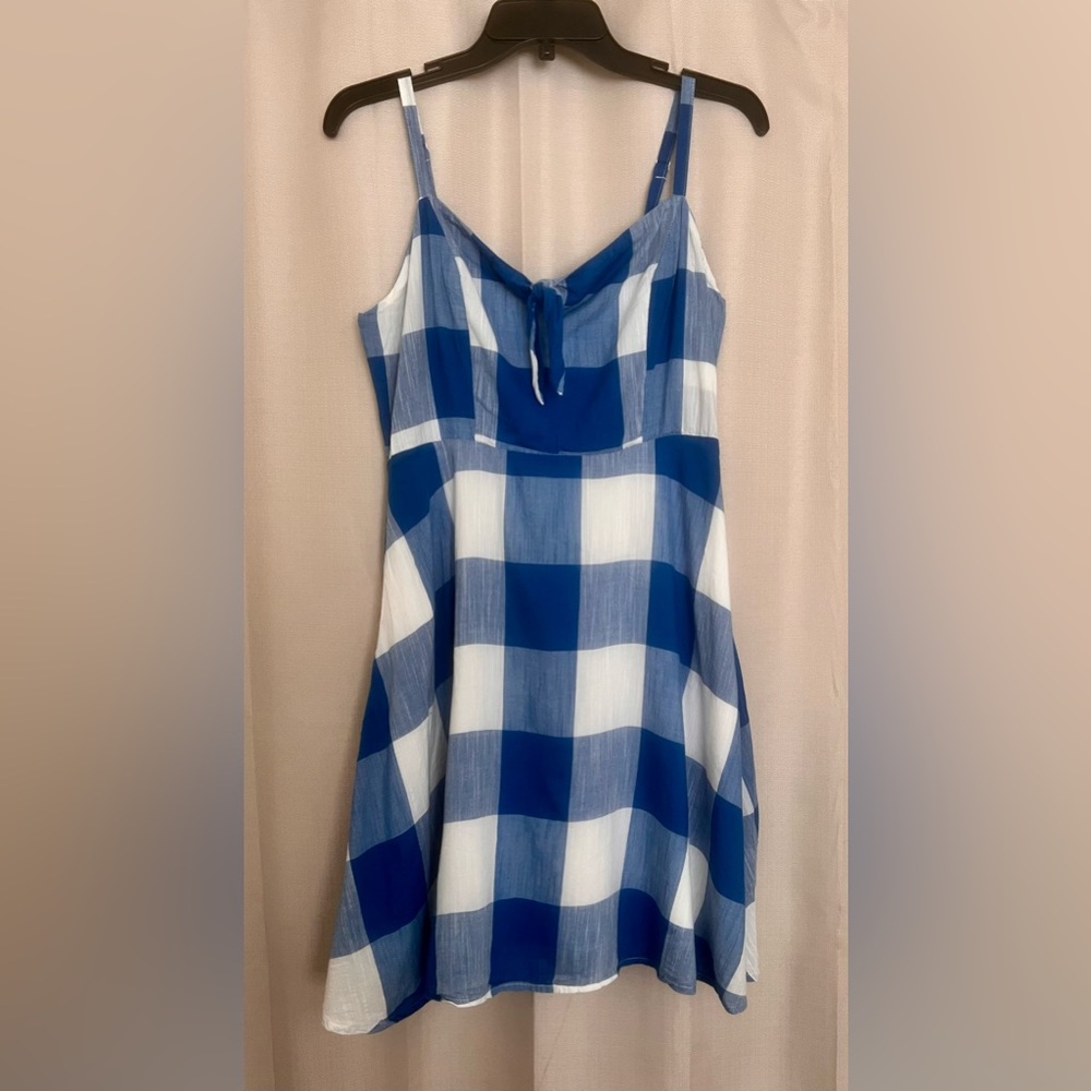 Old Navy Blue White Buffalo Plaid Cami Dress Size M